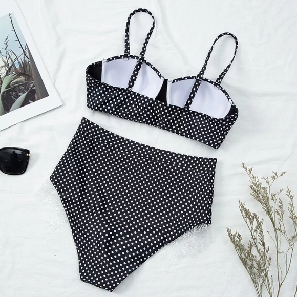New Polka Dots Retro Style High Waist Bikini Set - Picture 5 of 5